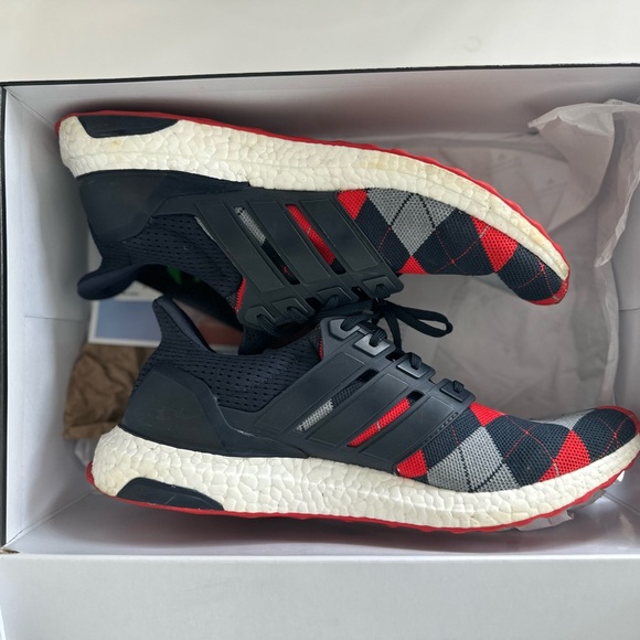Adidas Ultraboost Red and Blue Argyle Sneakers Kris Van Assche - Picture 2 of 6